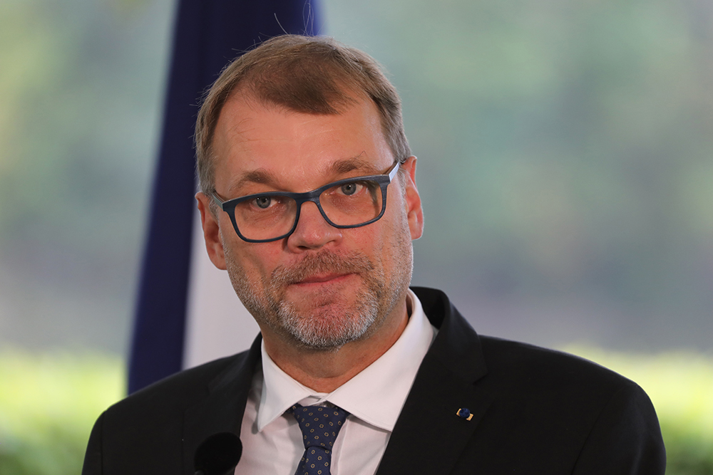 Finnish Prime Minister Juha Sipilä gives a joint press conference with the French President (not in picture) in Helsinki, Finland, on August 30, 2018. Photo: AFP / Ludovic MARIN
