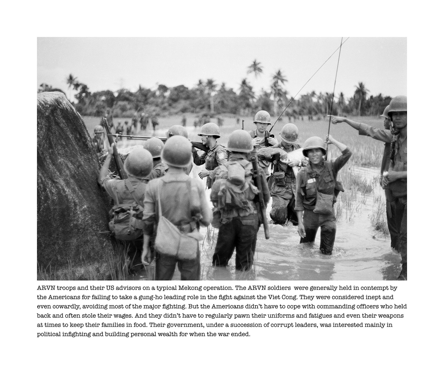 ARVN troops and their US advisors on a typical Mekong operation. Photo. Derek Maitland